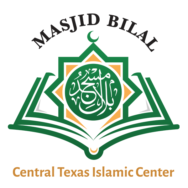 logo, book opened crescent on top in middle crescent on top, masjid bilal, central texas islamic center written